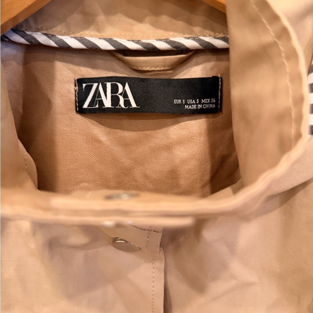 Zara Tan Trench Coat with Striped Hood - Picture 2 of 9